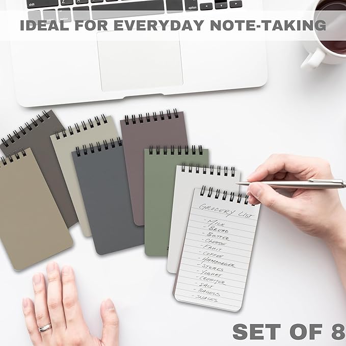 ZICOTO Aesthetic Pocket Notebooks Set Of 8 - Small 3x5 Spiral Notepads With Lined Pages - The Perfect Little Mini Note Pads to Stay Organized and Boost Productivity at Work or School