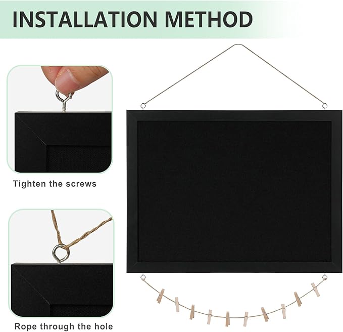 DOLLAR BOSS Black Cork Board with Linen Double-Sided 16''X 12'', Black Cork Boards for Walls, Wood Frame Bulletin Board Hanging Pin Board, Cork Board for Office Home School 1-Pack