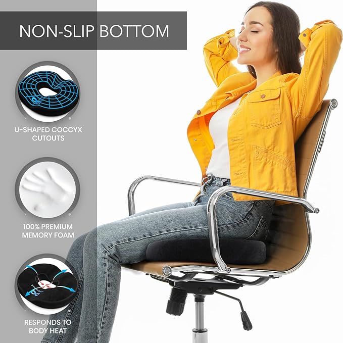 Everlasting Comfort Donut Pillow for Hemorrhoids, Tailbone Pain Relief Cushion - 2-in-1 Hemorrhoid Pillow & Seat Cushion - Memory Foam Donut Pillow for Tailbone Pain - Butt Pillow & Butt Cushion