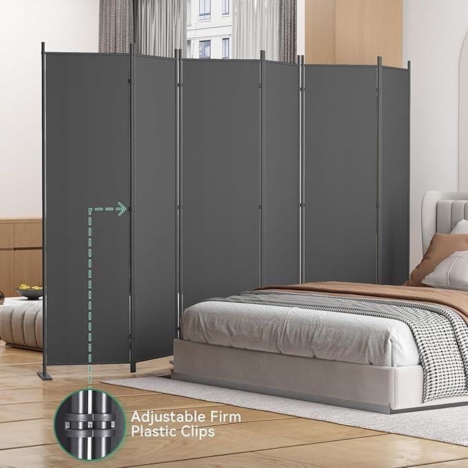 Helios&Hestia 6-Panel 6 ft Tall Indoor Folding Room Divider, Portable Privacy Screen, Freestanding Partition Separator, Temporary Wall Separation for Bedroom, Office, 120" W X 71" H, Dark Grey