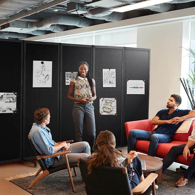 Folding Room Partition, Office Partition Dividers, Privacy Divider Wall, Office Divides, 10'6"W x 6'7"H,Black