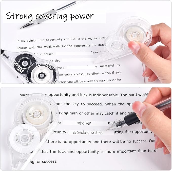 White Correction Tape, Easy To Use Applicator for Instant Corrections Wrong Writing At Any Time, For school, Office (12pack, 5M/196" x 0.2")