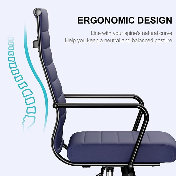 Okeysen Office Desk Chair Conference Room Chairs Modern Ergonomic Executive Swivel Chair Adjustable Height PU Leather Home Desk Chairs with Armrests Comfy Computer Task Chairs with Wheels (Navy Blue)