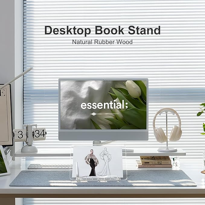 Acrylic Book Stand for Reading, UPERGO Portable Book Holder for Desk, Angle Adjustable Textbook Stand for Document Recipe, Cookbook, Music Book
