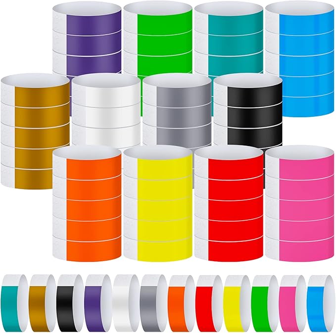 Epakh 600 Pcs Paper Wristbands Neon Wrist Bands Waterproof Handbands for Events Lightweight Concert Wristbands Neon Colored Adhesive Wrist Band for Party