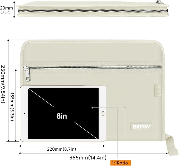 ENGPOW Accordion File Organizer,Fireproof 13 Pockets Expanding File Folder,Document Organizer Folder with Zipper＆Labels,Portable Home Travel Safe Storage for Letter A4 Files and More,Beige