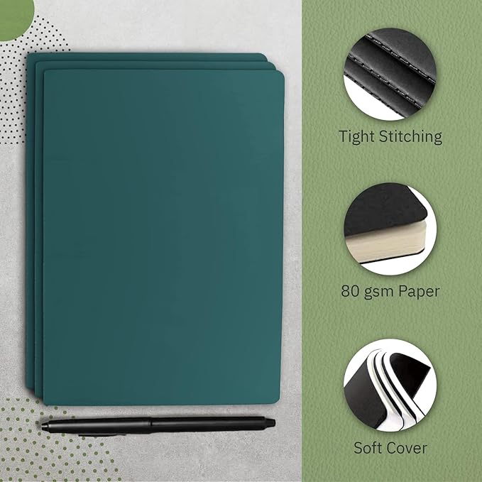 Simply Genius A5 Notebooks for Work, Travel, Business, School & More - College Ruled Notebook - Softcover Journals for Women & Men - Lined Note Books with 92 pages, 5.5" x 8.3" (Green, 6 pack)