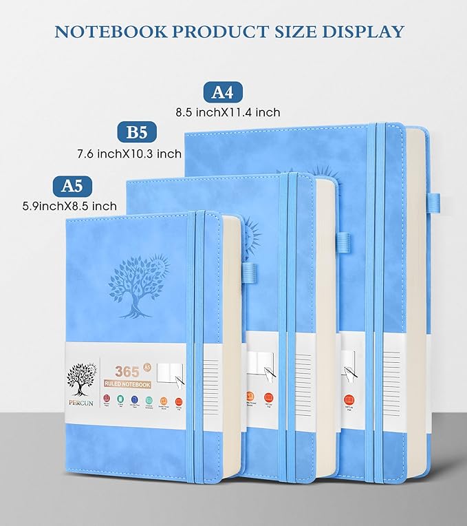A5 Lined Journal Notebook - 365 Page Leather Journals for Writing Women & Men，Hardcover Notebook with 100Gsm Thick Pages，Daily Diary for Travel, Work，School，Note Taking，College Ruled (5.9" x 8.5")