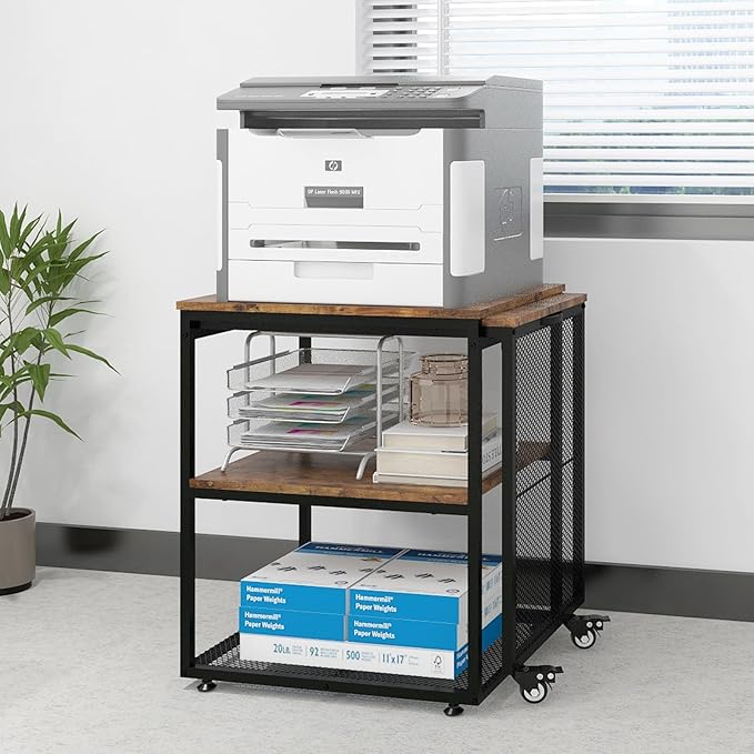 Natwind Large Printer Stand with Storage Shelves,Extendable Home Craft Table,Home Office Organization Desk, Versatile Table for Home Office, Kitchen, Study Room, Living Room (Retro)