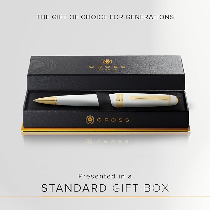 Cross Bailey Light Refillable Ballpoint Pen Presented in a Everyday Gift Box - Medium Point, Black Ink, Polished White