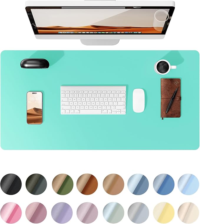 YSAGi Leather Desk Protector, Office Mat, Large Mouse Mat, Non-Slip PU Leather Blotter, Laptop Pad, Waterproof Writing Pad for Office and Home (Calamine Blue, 31.5" x 15.8")
