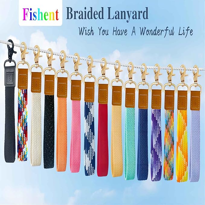 Fishent Stretchy Wristlet Keychain,Braided Cute Wrist Lanyards for Keys, Key Chain Holder for Women Men, Wrist Strap Keychain for Car Keys Phone Camera Wallet ID Badges Card (Maize)