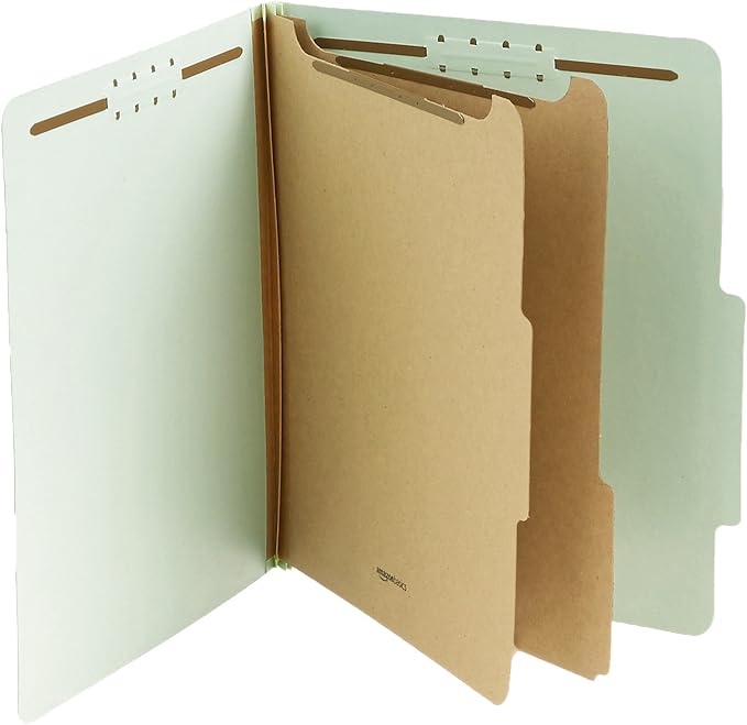 Amazon Basics Sturdy 10-Pack Letter Size Pressboard Classification File Folders with Fasteners, Dividers, 2” Expansion, 11.97 x 10.55 inch, Green