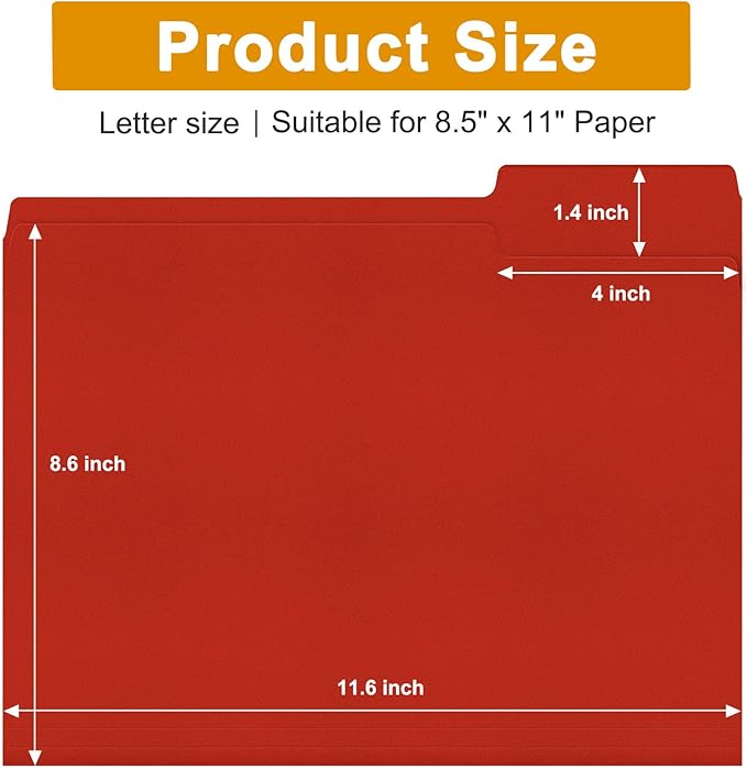 ViVin File Folders, Fits 8.5 x 11 Letter Size Paper, 1/3-Cut Tabs, 36 Pack Manilla Colored File Folders, Perfect for Home, Office, and School Documents File Paper(Multicolored)