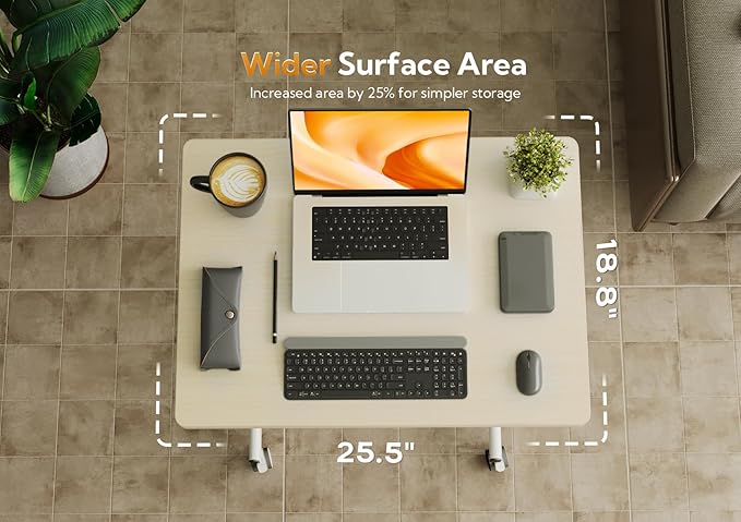 Mobile Standing Desk, Small Rolling Standing Desk, Mobile Desk Workstation with Wheels, Pneumatic Mobile Laptop Desk for Home Office with Hook, Natural