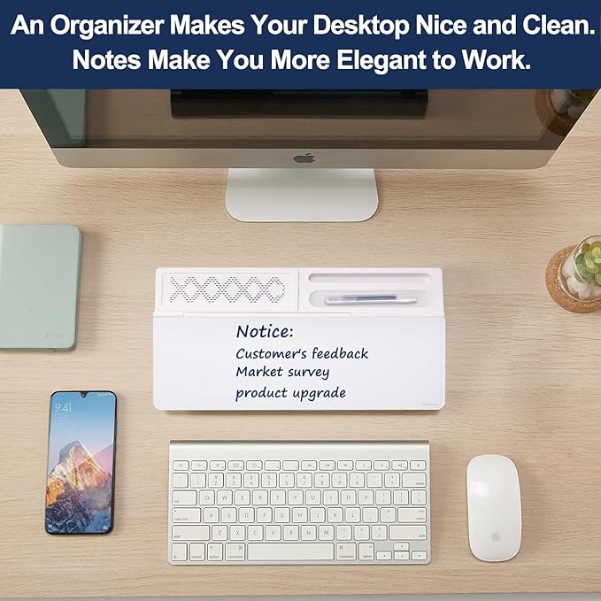 Small Glass Desktop Whiteboard Dry-Erase-Board - Computer Keyboard Stand White Board Surface Pad with Aromatherapy, Desk Organizers with Accessories for Office, Home, School Supplies