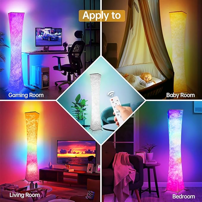 Floor Lamp, Smart Led Lamp RGB Color Changing with APP & Remote Control, DIY Mode, Music Sync Standing Modern Corner Lamp for Living Room Bedroom Game (Square, 62 inch)