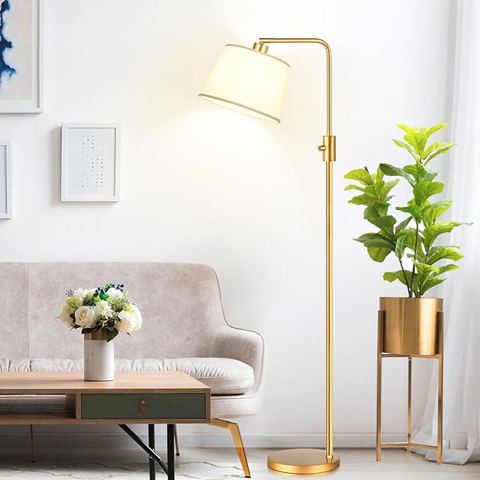 【Upgraded】 Dimmable Floor Lamp, 1000 Lumens LED Edison Bulb Included, Arc Floor Lamps for Living Room Modern Standing Lamp with Shade, Tall Lamps for Living Room Bedroom Office Dining Room - Gold