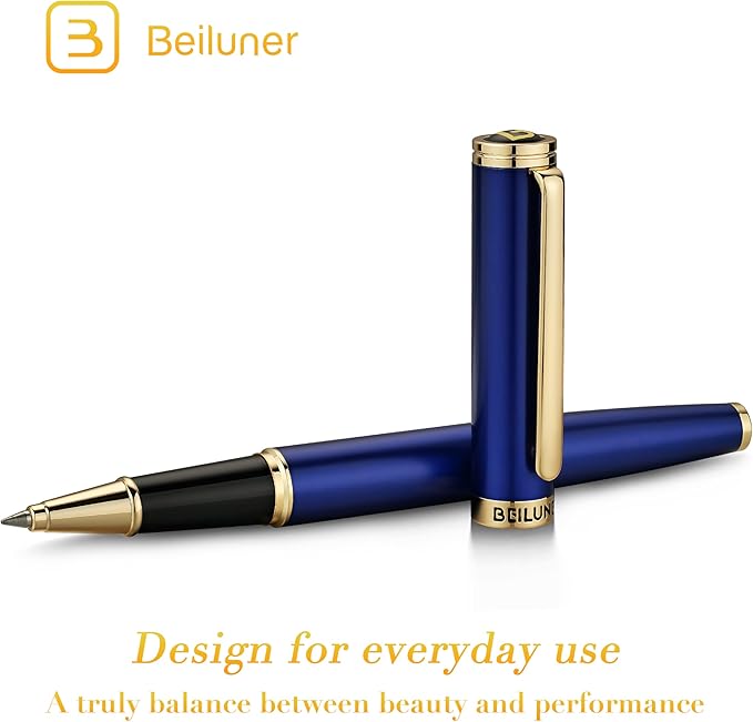 BEILUNER Luxury Rollerball Pen,24K Gold Trim,Noble and Elegant Designs,Schneider Ink Refill, Best Roller Ball Pen Gift Set for Men & Women, Professional, Executive Office, Nice Pens