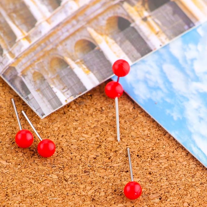 Yalis Push Pins Map Tacks 1/8-Inch Assorted Color Beads Head Map Marking Push Pins,500-count (Red)