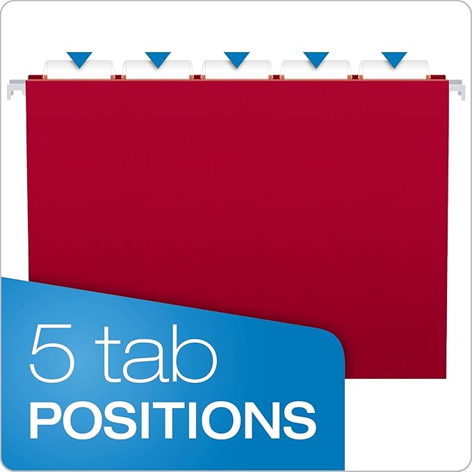 Pendaflex Hanging File Folders, Letter Size, Assorted Colors, 1/5-Cut Adjustable Tabs, 25 Per Box (81663)