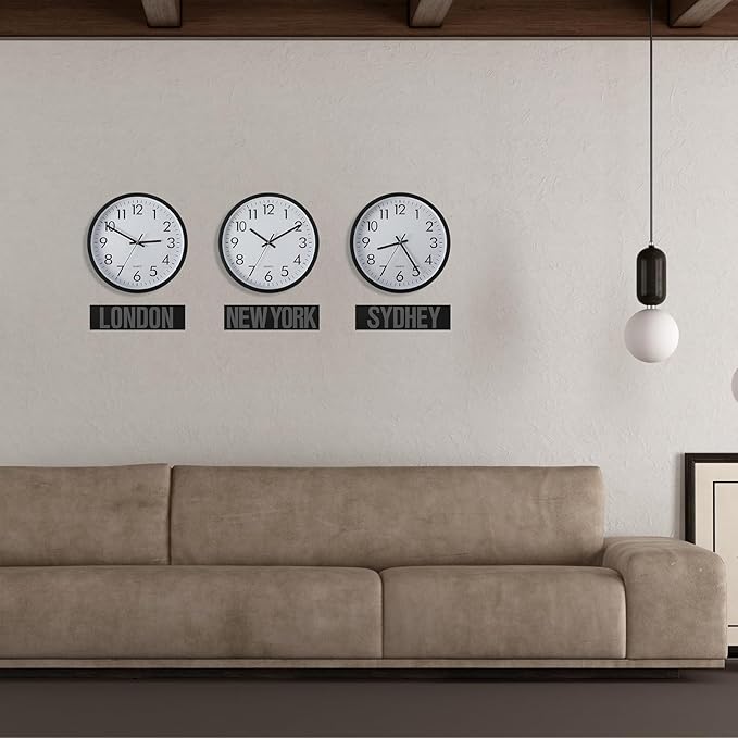 Sasylvia 3 Pcs 10 Inch Wall Clock Battery Operated Round Clock with 3 Pcs Black Acrylic Sheets 4 Sheets of Self Adhesive Vinyl Letter Stickers Alphabet Stickers for School Office Home