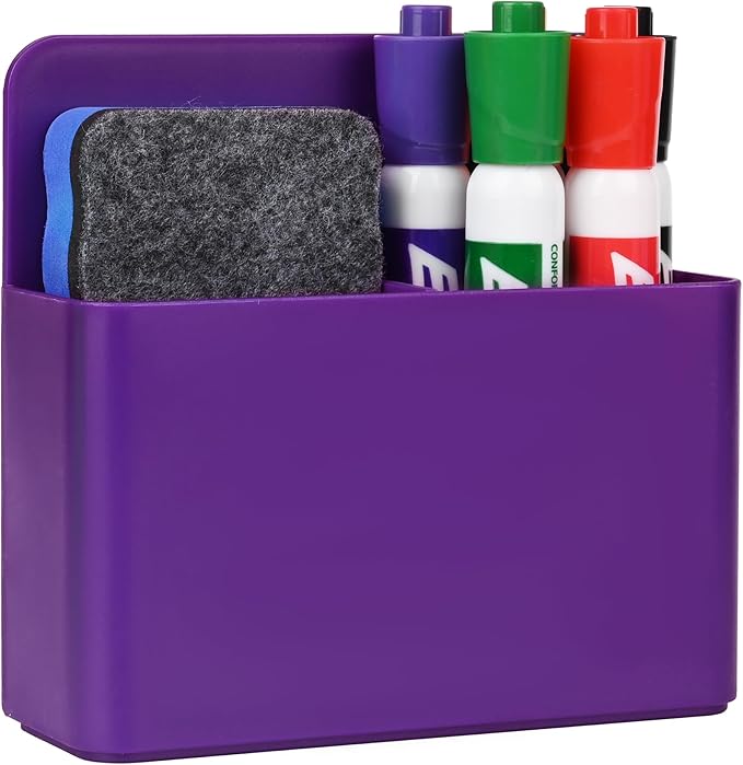 Magnetic Dry Erase Marker Holder, Magnetic Pen Marker Holder for Whiteboard, Fridge, Locker Accessories, School, Office, Home, Magnet Pen Cup,1 Pack, Purple