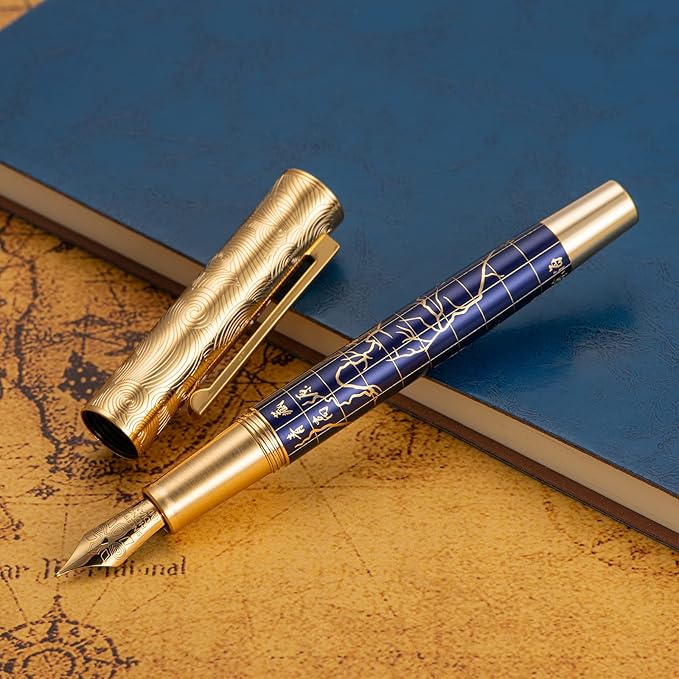 Hongdian 8041 Qinghai-Tibet Plateau Souvenir Fountain Pen, Iridum Extra Fine Golden Nib with Metal Pen Box Set