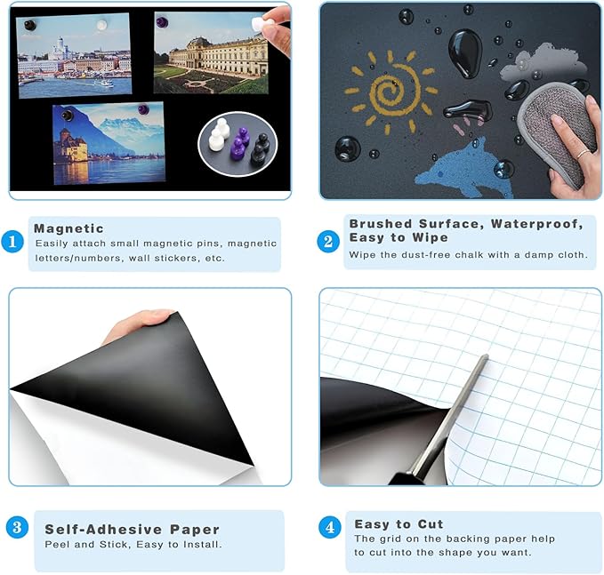 Magnetic Chalkboard Contact Paper for Wall 39" x 18" Self Adhesive Blackboard Wallpaper Peel and Stick Chalk Board Wall Decal Roll with Chalks for Kids Playroom Classroom