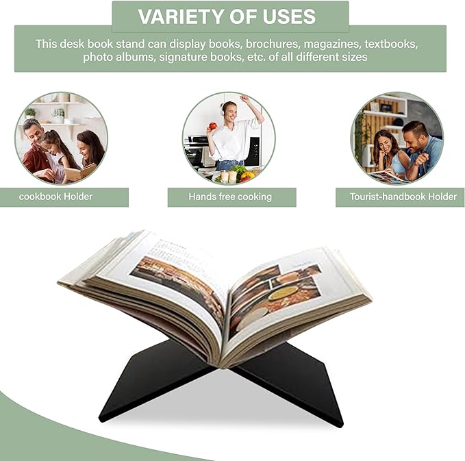 Acrylic Book Display Stand - Cookbook Holder for Kitchen (Black)
