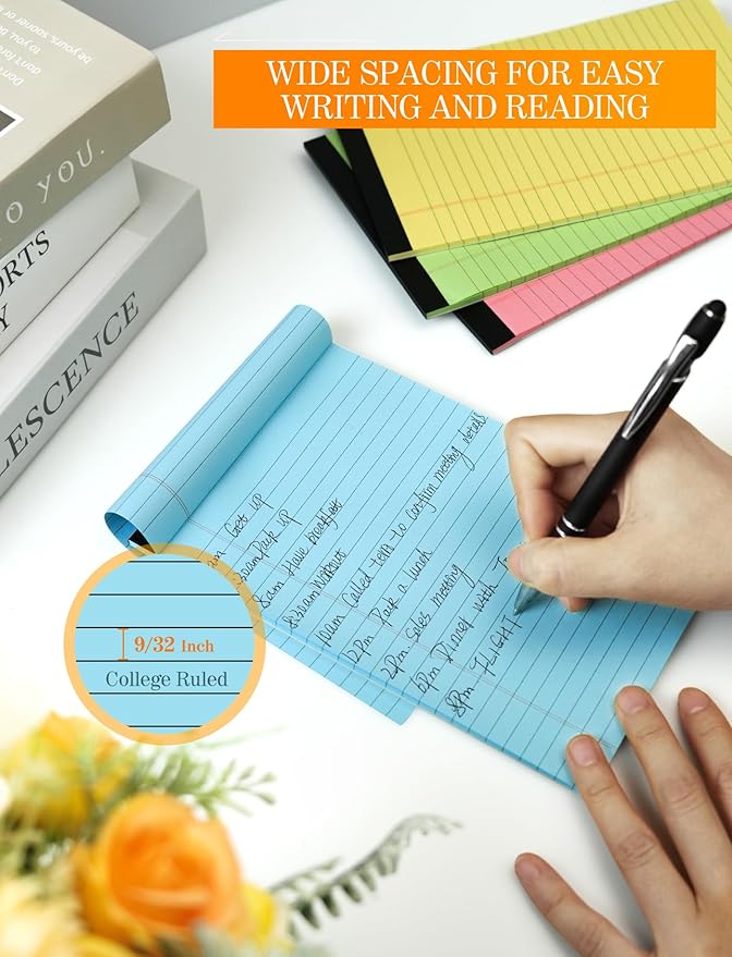 Colored Legal Pads 5x8, 4 Pack, Lined Note Pads 5x8 College Ruled, Note Paper 5x8, Pink Notebook Paper 5x8 Colored Notepads, Pink Legal Pads 5x8 Lined Paper, 80 GSM Pastel Pads of Paper, 30 Sheets/Pad