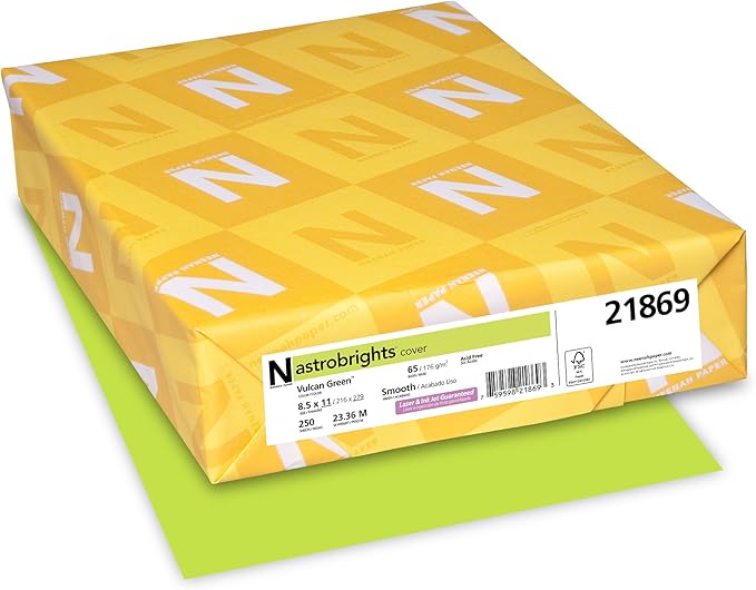 Neenah Paper 21869 Color Cardstock, 65lb, 8 1/2 x 11, Vulcan Green, 250 Sheets