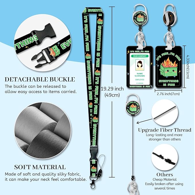 Lanyards for Id Badges, Dumpster on Fire Badge Holder with Retractable Reel Clip, Funny Work Name Tags Keychain Lanyard ID Card Protector Cover Case for Women Teacher Nurse Doctor Office