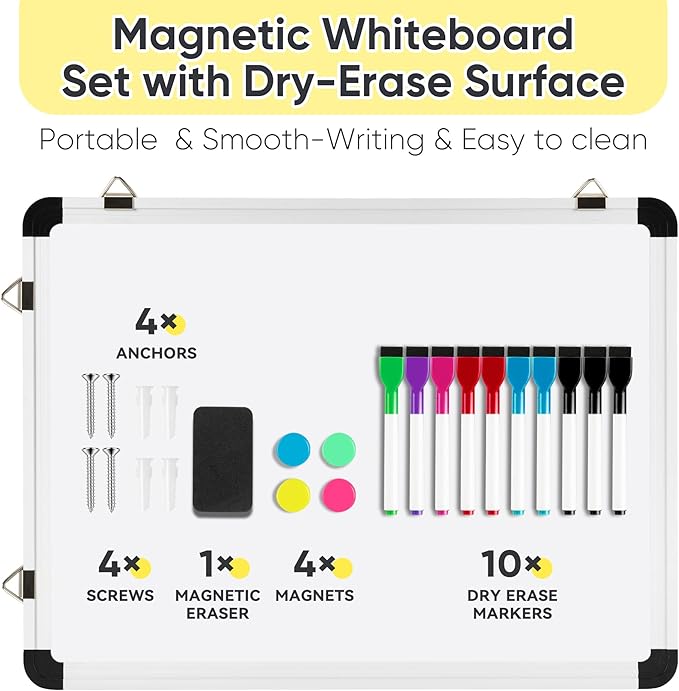 VUSIGN Monthly Dry Erase Calendar Whiteboard for Wall, 16" X 12" Double-Sided Board, Hanging Whiteboard Dry Erase for Office, Desk, Kitchen, Dorm, Silver