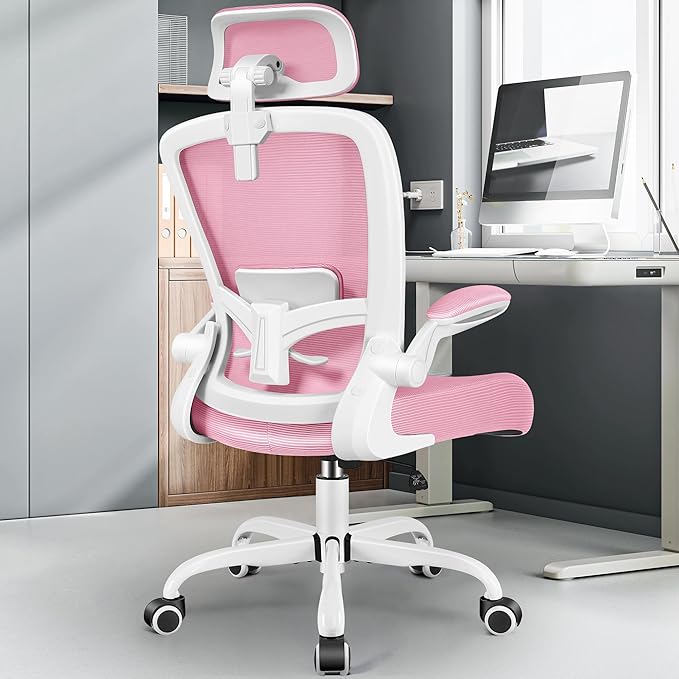FelixKing Ergonomic Office Chair, Headrest Desk Chair Office Chair with Adjustable Lumbar Support, Home Office Swivel Task Chair with High Back and Armrest, Adjustable Height Gaming Chair(Pink)