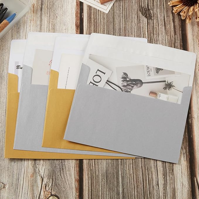 50 Pieces Metallic Color Self Seal Envelopes for Greeting Cards, Invitations, Postcards (Silver, 5x7)