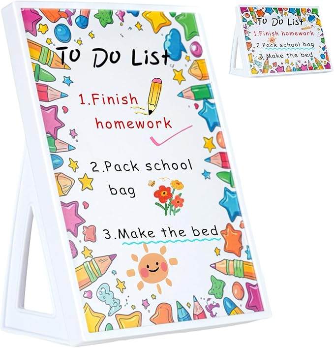 Desktop Whiteboard with Pre-Set Designs, Small White Board Dry Erase for Desk, Mini Dry Erase Board 8.5" x 6", Compact Desktop Whiteboard for Kids (Pencil)