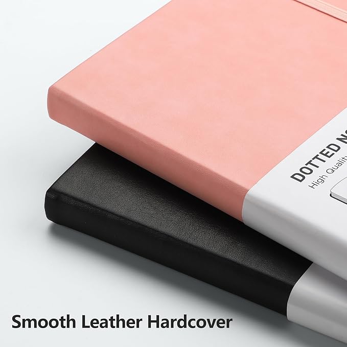 RETTACY Bullet Dotted Journal Notebook, 192 Pages, A5 Medium Size (5.7'' x 8.3''), Leather Hardcover, 100 GSM Thick Paper, for Bullet Journaling, Planning, Tracking (Pink)