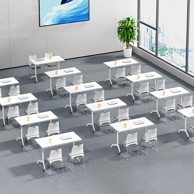 Folding Conference Room Table, Modern Mobile Training Table with Wheels, White Foldable Seminar Meeting Tables for Office Corporations (4pack 63in)