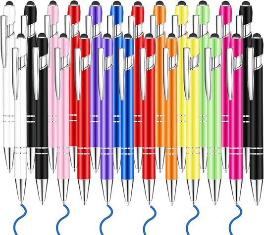24 Pcs Blue Ink Ballpoint Pen with Stylus Tip 2 in 1 Ballpoint Pen 1.0 mm Blue Ink Metal Stylus Pen for Touch Screens Coworkers, Family, Colleagues, Office (no Multicolor)