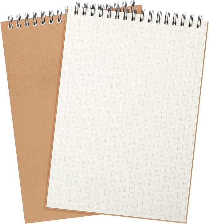 Graph Paper Spiral Notepad A5 Top Wirebound Notepad Grid Notebook Steno Pads Memo Notebook Grid Paper 140 Pages for Writing Sketching Drawing Office Supplies(Kraft,1 Pack)