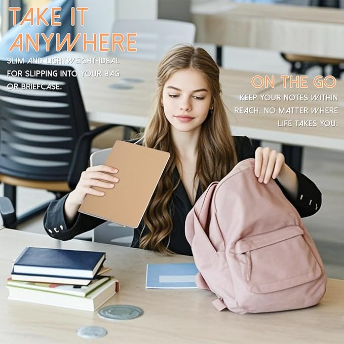 LIONSOUL Bulk A5 Journal Notebook, Kraft Cover 80 Pages Lined Paper Journal for Traveler, Notes, Memo - Bulk Journals Sewn Brown Notebook for School Supplies, Office Supplie (blank 80pages, 10pack)