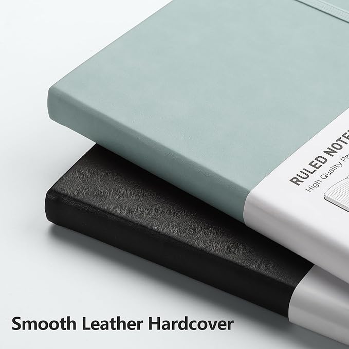 RETTACY Lined Journal Notebook, 192 Numbered Pages, A5 Medium Size (5.7'' x 8.3''), for Men & Women, Journaling, Writing, Work & Office, Leather Hardcover, 100 GSM Thick Paper (Blue-gray)