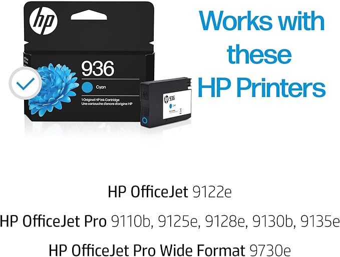 HP 936 Cyan Ink Cartridge | Works OfficeJet 9120 Series, OfficeJet Pro 9110, 9120, 9130 Series, OfficeJet Pro Wide Format 9730 Series | Eligible for Instant Ink | 4S6U9LN