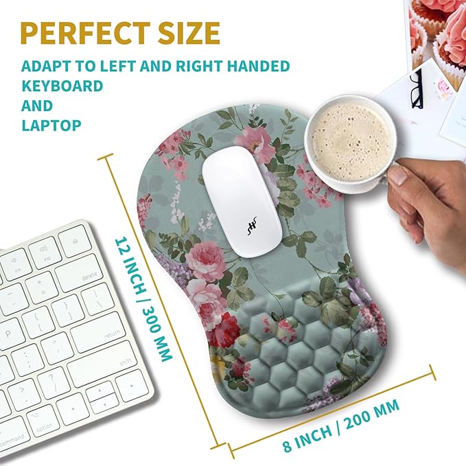 Hokafenle Ergonomic Mouse Pad Wrist Support, Wrist Rest Mousepad for Carpal Tunnel Pain Relief with Integrated Memory Foam Slope Massage Bulge (11.8x7.9 inch,Graceful Peony