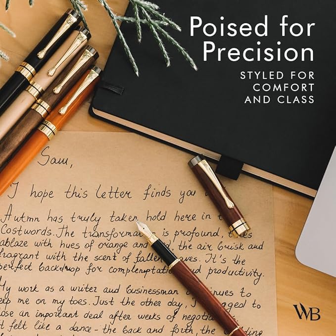 Wordsworth & Black Fountain Pen Set, Luxury Bamboo Wood - Extra Fine Nib, Gift Case; Includes 6 Ink Cartridges, Ink Refill Converter -Journaling, Calligraphy; Drawing, Smooth Writing [Black Wood]
