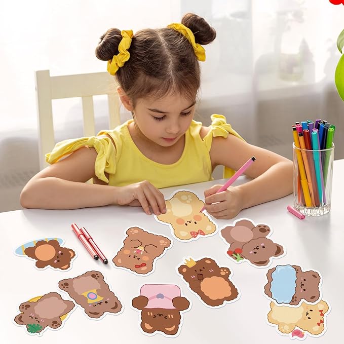 30 Pack Cute Bear Sticky Notes, Total 600 Sheets, Cartoon Bear Shaped Self Sticky Notepads Animal Memo Pads for Office School Student Kids Class Birthday Party Favors Goodies Bag Fillers