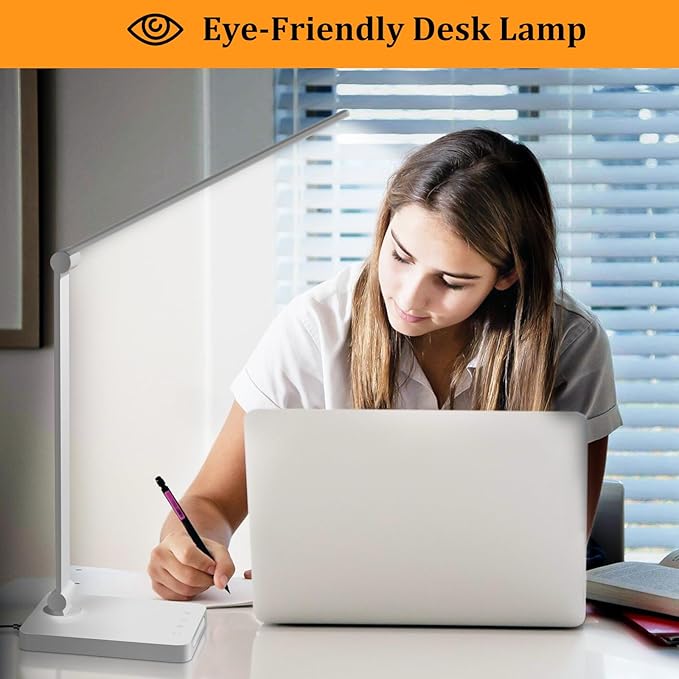 Dott Arts LED Desk Lamp with USB Ports,Touch Desk Lamps for Home Office with 5 Color Modes,3 Brightness Desk Light with Small Night Light,Reading Lamp Table LED Lamp for Bedroom Bedsid Study White