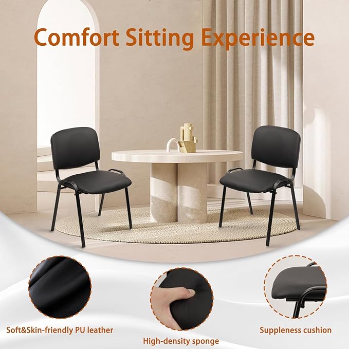 CLATINA Stacking Conference Room Chairs No Wheels, PU Leather Waiting Room Chair Armless Stackable Office Guest Chair with Metal Frames for Reception Lobby Side Training School, Black Set of 10