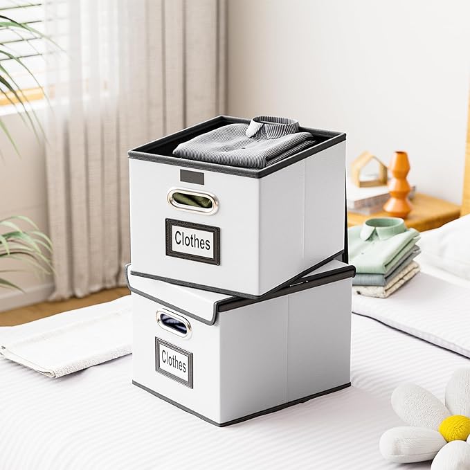 Huolewa Portable Leather File Organizer Boxes with Lids, Office Document Boxes Organizer, Filing Boxes, Decorative Small File Boxes for Hanging Files, File Cabinet for Office/Home - 4 Pack